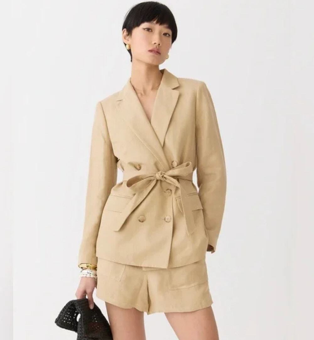 J.Crew Double Breasted Blazer Jacket Chelsea Linen Cupro Preppy Office Fall 10